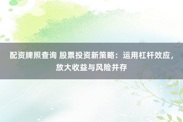 配资牌照查询 股票投资新策略：运用杠杆效应，放大收益与风险并存